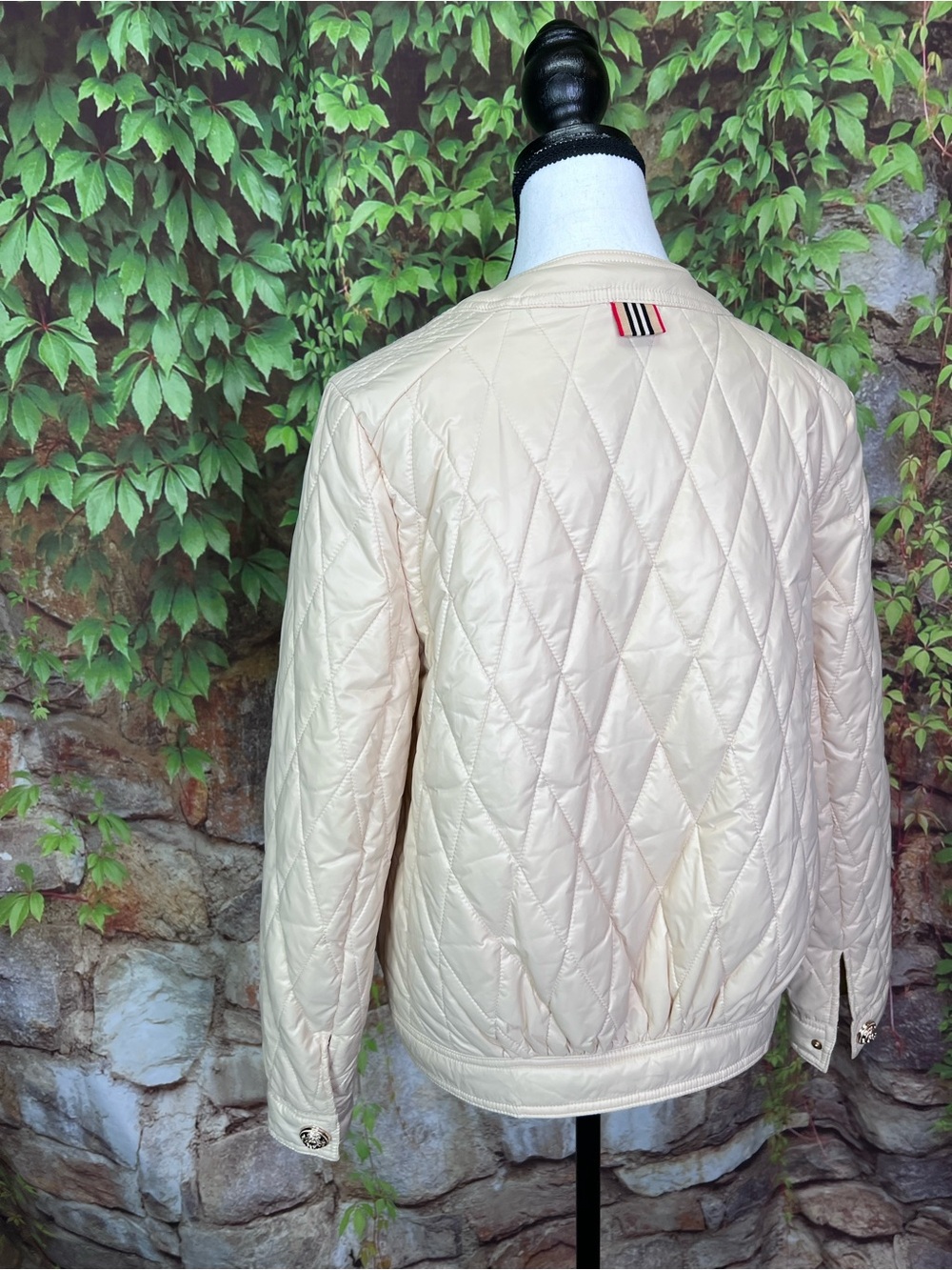 JOH Cream Quilted Quiet Luxury Old Money Quilted Button Front Bomber Jacket, S - Picture 8 of 14